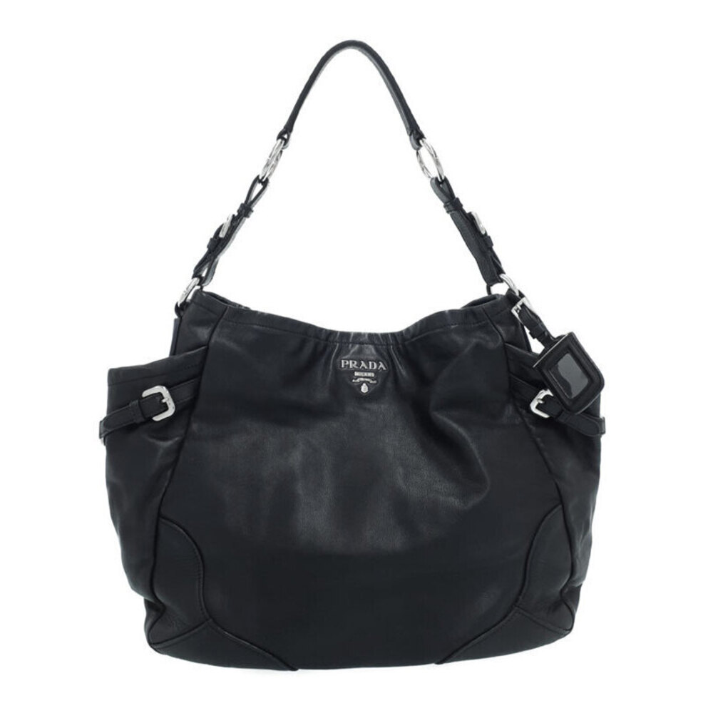 Prada Black Soft Calf Leather Hobo Shoulder Bag